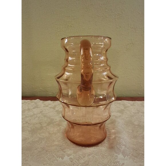 Antique Pink Pitcher Horizonal Ribbed Depression Glass Large Ice Tea / Beverage - Picture 3 of 6